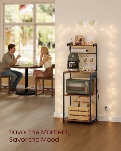 VASAGLE 4-Tier Kitchen Bakers Rack with Power Outlet, 17.7-Inch Wide