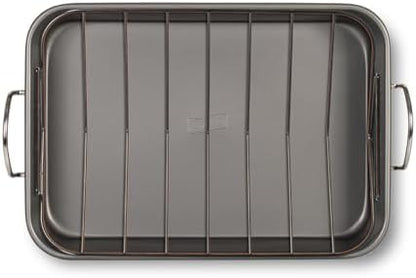 Glad Roasting Pan Nonstick 11x15 - Heavy Duty Metal Bakeware Dish with Rack - Large Oven Roaster Tray for Baking Turkey, Chicken, and Veggies