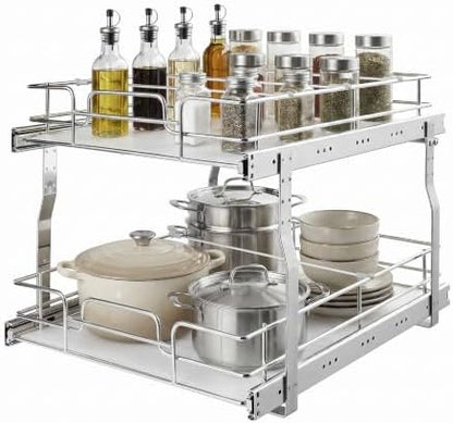 VEVOR 2 Tier Pull Out Cabinet Organizer 16.97"W x 21.22"D Slide Out Drawers