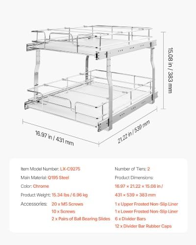 VEVOR 2 Tier Pull Out Cabinet Organizer 16.97"W x 21.22"D Slide Out Drawers