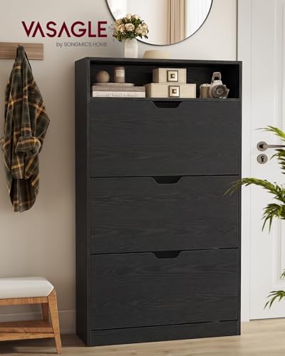 VASAGLE Shoe Cabinet with 3 Flip Drawers, Holds up to 24 Pairs of Shoes
