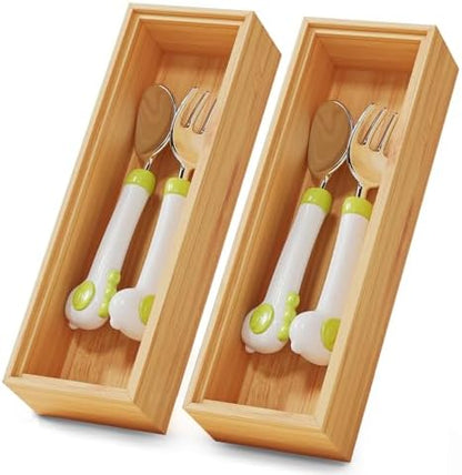 Bamboo Kitchen Drawer Organizer Boxes 9" x 3" Stackable Wooden Organizers