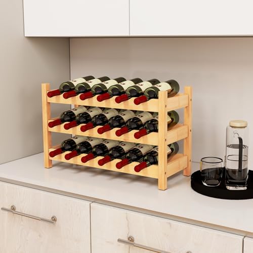 COSTWAY 3-Tier Bamboo Wine Rack, 18-Bottle Tabletop Wine Holder
