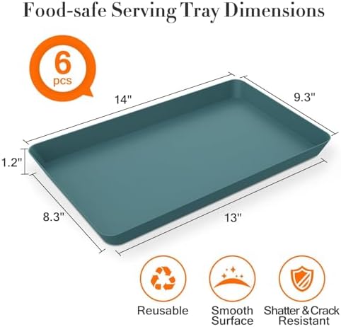 WOWBOX 6 pcs Serving Tray for Entertaining, Serving Platters for Snacks, Fruit, Cookies, Dessert, Reusable Plastic Trays for Serving Food and Pantry Organization in Kitchen & for Parties, (Green)