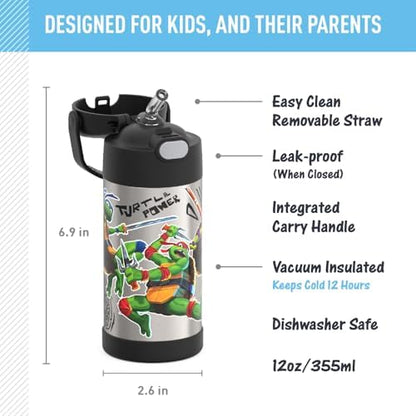 THERMOS FUNTAINER Water Bottle with Straw, 12oz, TMNT