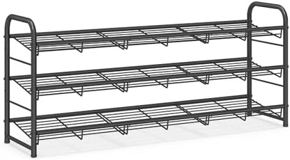 SONGMICS 3-Tier Long Stackable Metal Shoe Rack, Holds Up to 15 Pairs
