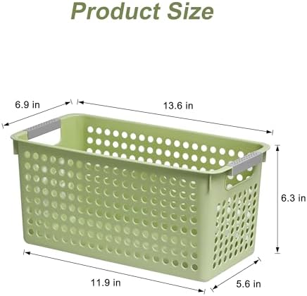 Soddeph Slim Plastic Storage Basket with Handles, Narrow Organizer box for Shelves, Organizer box for Organizing, Kitchen,Home,Office (Green, Medium)