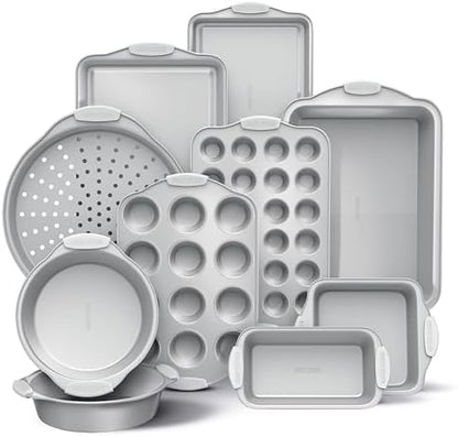 Country Kitchen Nonstick Stackable Bakeware Set - Heavy Duty, Durable, Easy Release Baking Set, Silver, 10 Pcs
