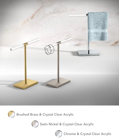 Gatco 1344B, Modern Rectangle Base Freestanding Countertop Towel Holder, Brushed Brass/Acrylic / 10.50" W x 11.13" H T-Shape Style Countertop Hand Towel Holder for Bathroom, Kitchen Towel Rack