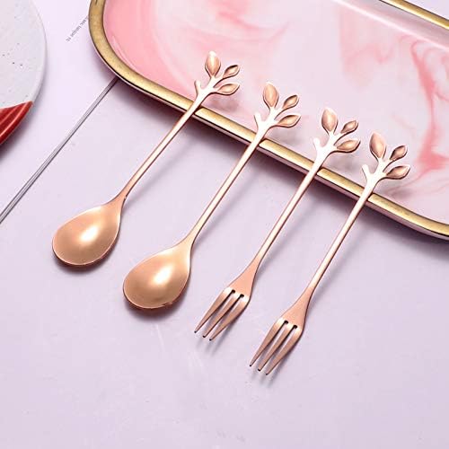 AnSaw Elegant Rose Gold Leaf Coffee Spoons