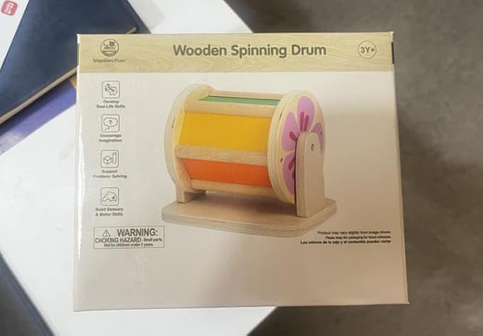 Montessori Spinning Drum Baby Toys, Wooden Tummy Time Mirror Play Kit and Rainbow Fabric Ball Kit Toys for 6-12 Months Toddlers