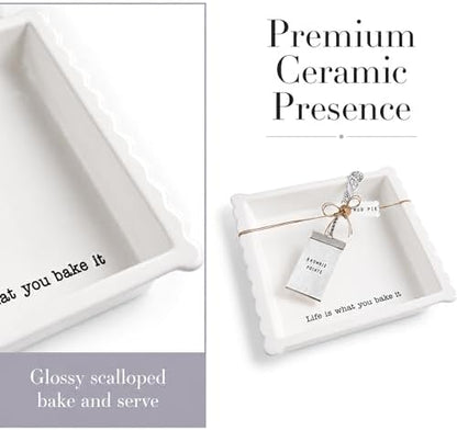 Mud Pie Ceramic Brownie Pan Set with Silverplate Server