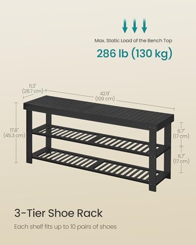 SONGMICS Shoe Rack Bench, 3-Tier Bamboo Entryway Bench, 43 Inches Width