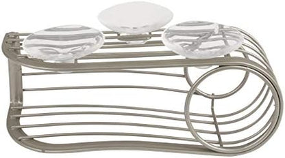 Spectrum Sink Sponge and Brush Holder with Suction Cups Ashley 2 in 1 Sink Caddy Satin Nickel, No Rust Easy Mount Suction Cup Kitchen Sink Sponge and Brush Holder Wire Cradle Promotes Quick Drying