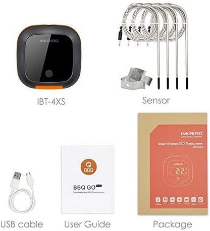 Inkbird Bluetooth Digital Wireless Meat Thermometer with 4 Probes Timer, Alarm,150 ft Barbecue Cooking Kitchen Food Meat Thermometer for Grill BBQ Smoker, Oven, Drum