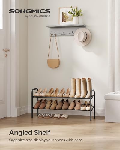 SONGMICS Expandable Shoe Rack, 2-Tier Metal Shoe Organizer, Holds 15 Pairs