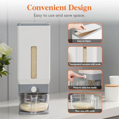 Lifewit Rice Container 29 Lbs, One-Press Dispenser, Grey 2 Packs