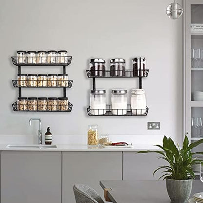 SWOMMOLY Adjustable Wall Mount Spice Rack, 6-Tier Dual-use (Multi-use) Organizer, Black