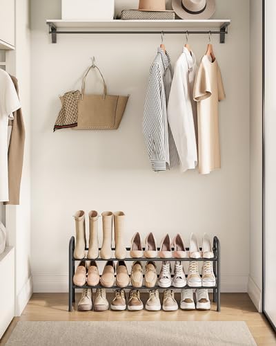 SONGMICS Expandable Shoe Rack, 2-Tier Metal Shoe Organizer, Holds 15 Pairs