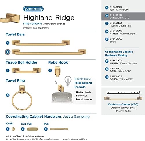 Amerock BH36014CZ | Champagne Bronze Towel Bar | 24 inch (610 mm) Center-to-Center Towel Rack | Highland Ridge | Bathroom Towel Holder | Bathroom Hardware | Bath Accessories