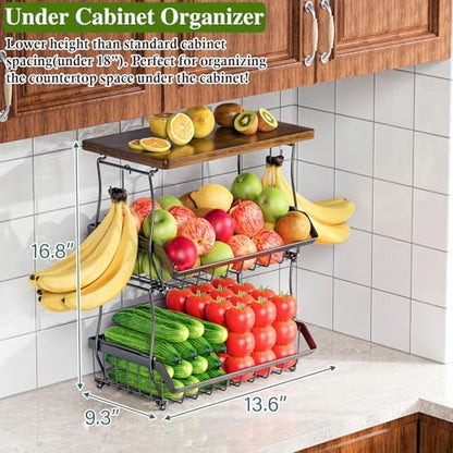OKZEST 3-Tier Fruit Basket Fits Between Countertop & Upper Cabinet, 16.8" H