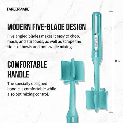 Farberware Heat Resistant Nylon Meat and Potato Masher, Safe for Non-Stick Cookware, Aqua Sky