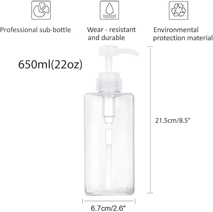 Pump Bottle, Refillable Plastic Empty Lotion Soap Dispenser Liquid Container