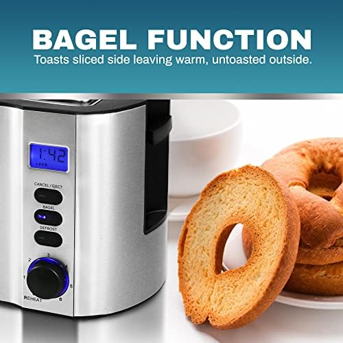 Elite Gourmet 4-Slice Long Slot Toaster, Countdown, 6 Shades, Warming Rack