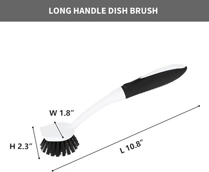 Dish Brush with Handle, 2 Pack Scrub Brushes with Built-in Scraper