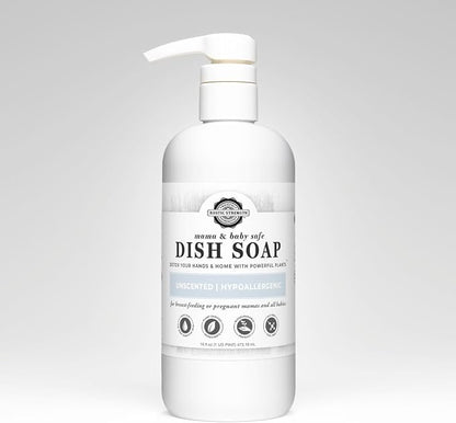 Rustic Strength Natural Dish Soap, Mama + Baby, Unscented 16 oz | Concentrated and High Lathering, Plant-Based Formula,Tough on Grease,Gentle on Hands