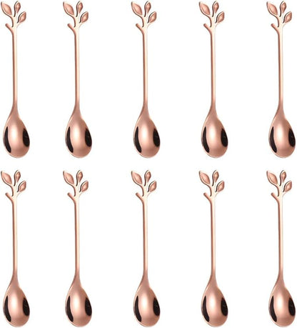 AnSaw Elegant Rose Gold Leaf Coffee Spoons