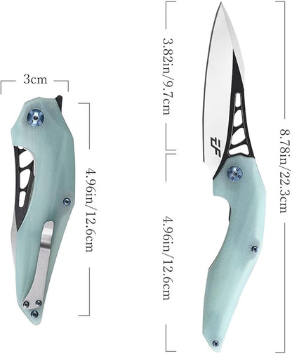 Eafengrow EF226 Folding Knives D2 Blade and G10 Handle Knife Outdoor Camping Hiking EDC Tools (Jade)