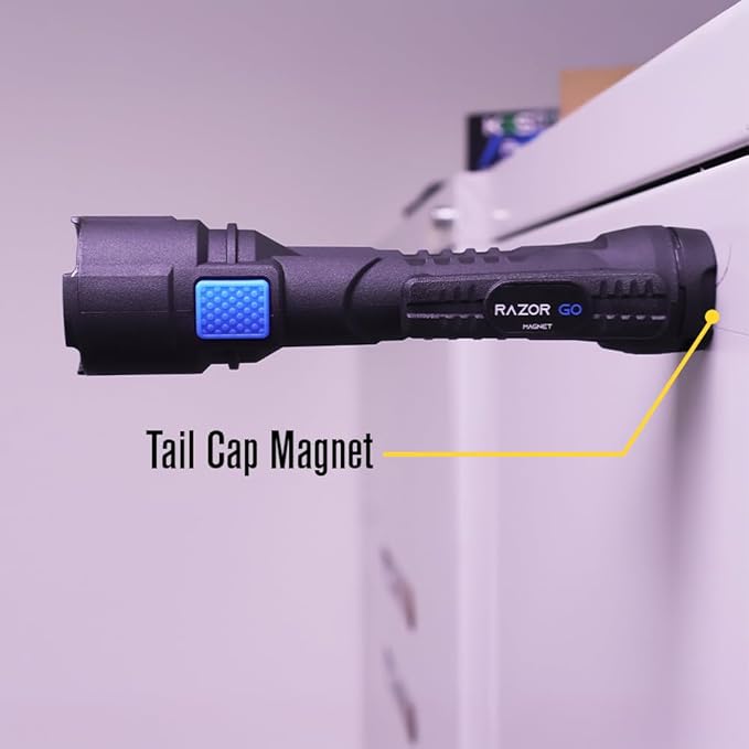 Bright Star Razor Go All-Purpose LED Flashlight ??21,000 Candela Beam, 24-Hour Runtime, Magnetic Hands-Free Base ??Heavy-Duty Utility Light with AA Batteries Included ??Made in USA