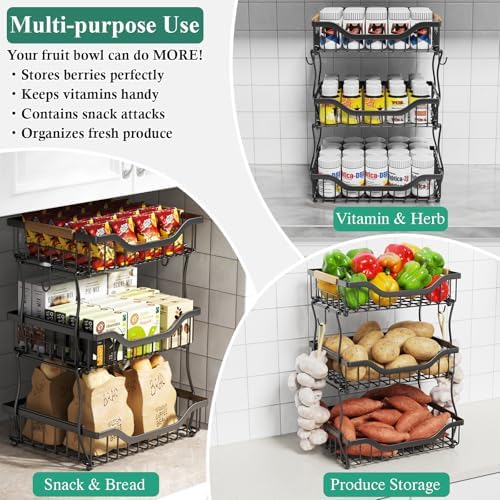 OKZEST 3-Tier Fruit Basket Fits Under Standard Upper Cabinet, 17.2" H