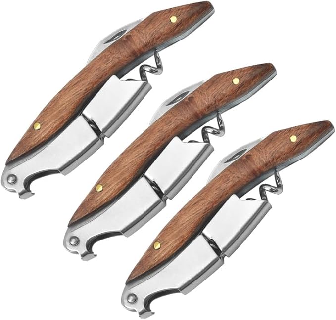 Professional Waiter Corkscrew Wine Key for Bartenders Set of 3,With Long Rosewood Handle Stainless Steel Handle Wine Opener for Bar Restaurant Waiters, Sommelier, Bartend (Long Rose Wood 3 Packs)