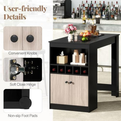 COSTWAY 48" Bar Table with Storage Cabinet & Wine Rack, Home Dining Table