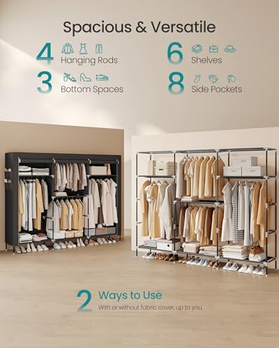 SONGMICS Portable Closet, Fabric Wardrobe, Clothes Rack with Shelves