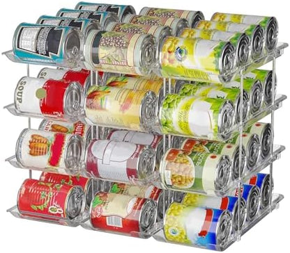 Can Organizer For Pantry, Adjustable Height And Width Canned Goods Organizer, Soup Can Rollers Organizer Holds Up to 48 Cans for Kitchen Cabinet or Refrigerator (CLear 4 Tier)