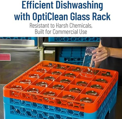 Carlisle FoodService Products OptiClean 25 Compartment Divided Glass Rack Extender for Commercial Dishwashers – Height Extender for Stemware, 3.54" x 3.54" Compartments, Orange, (Pack of 6)