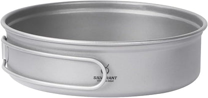 SILVERANT Camping Plate Titanium Pan Dish Plate with Handle & Mesh Bag, Large Reuseable Ultralight Dinner Plate for Camping Outdoors Backpacking (450ML)