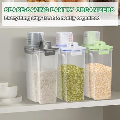 TBMax Rice Container Cereal Storage Container 2 Pack 5 Lbs, Kitchen Pantry Dry Food Storage Holder with Easy-Pouring Spout & Handy Cup, Small Pet Dog Cat Food Dispenser for Daily Feeding -Grey