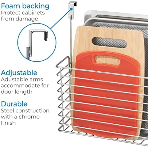 iDesign Classico Metal Over the Cabinet Kitchen Bakeware Organizer Basket for Cutting Boards, Baking Sheets, Pans, 13.73" x 5.18" x 14.2" - Chrome