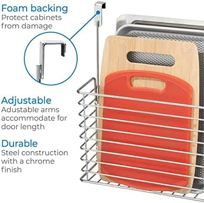 iDesign Classico Metal Over the Cabinet Kitchen Bakeware Organizer Basket for Cutting Boards, Baking Sheets, Pans, 13.73" x 5.18" x 14.2" - Chrome