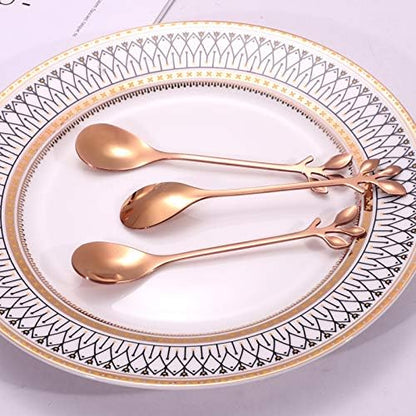 AnSaw Elegant Rose Gold Leaf Coffee Spoons