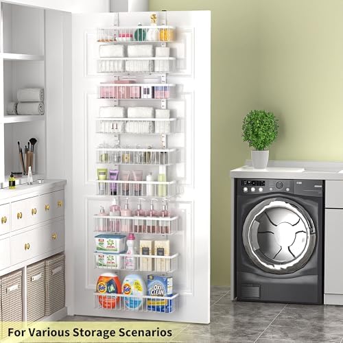 Moforoco 9-Tier White Over The Door Pantry Organizer, Pantry Organization and Storage, Black Hanging Basket Wall Spice Rack Seasoning Shelves, Home & Kitchen Bedroom Bathroom House Essentials