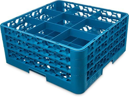 Carlisle FoodService Products RG9-314 OptiClean 9 Compartment Glass Rack with 3 Extenders, 5-13/16" Compartments, Blue (Pack of 2)