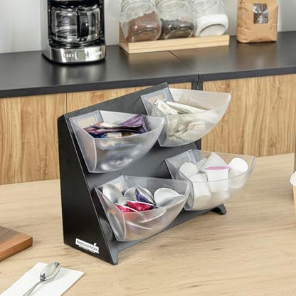 Restaurantware-Met Lux 15.5 x 10 x 10.5 Inch Coffee Accessory Caddy, 1 Premium Coffee And Condiment Organizer - 4 Removable Compartments, Black Steel Breakroom Organizer