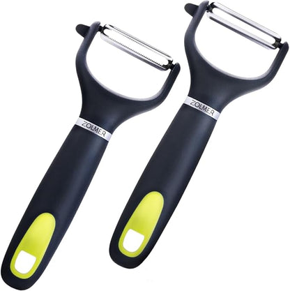 ZOLMER® Premium Y Peelers for kitchen with Smooth and Serrated Blades 2 Set - Extra Sharp Vegetable Peelers with Ergonomic Handle - Dishwasher Safe - Potato peelers, Fruit peeler and more