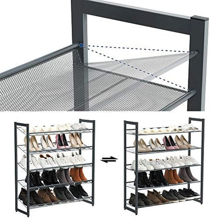 SONGMICS Metal Shoe Rack, 5-Tier Shoe Orgainzer, Holds 20-25 Pairs