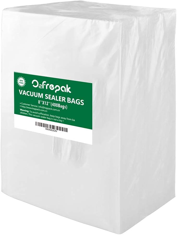 O2frepak 400 Quart Size 8" x 12" Vacuum Sealer Bags with BPA Free and Puncture Prevention,Vacuum Seal Freezer Bags,Great for Sous Vide Vaccume Sealer PreCut Bags